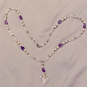 Purple gemstone and beaded necklace with a dangling heart